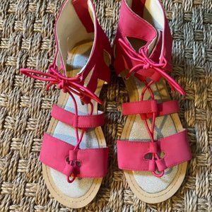Stuart Weitzman big girl Camia Romanesque coral suede lace-up sandals NWOT